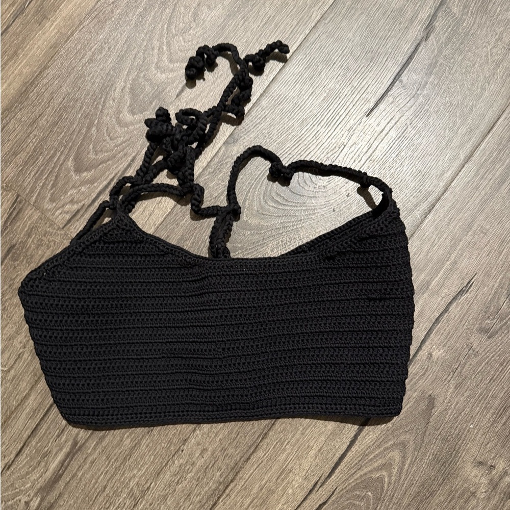 SKIMS Black Bikini crochet Top with Textured Design